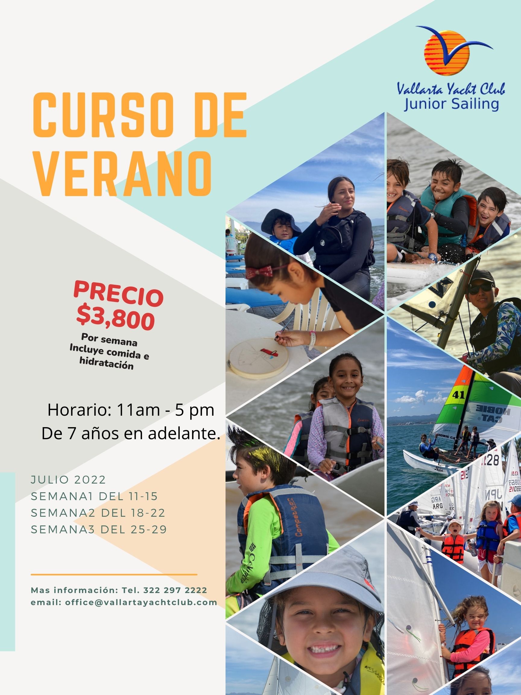 Poster Curso de Verano Surf para niños y jóvenes Ilustrado Azul y Verde